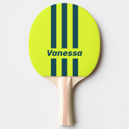 Retro HI VIS Gul Trepinnars Ränder med Namn Pingisracket