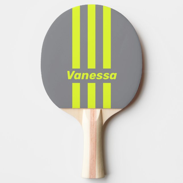 Retro HI VIS Trepinnars Ränder med Namn Pingisracket (Framsidan)