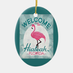 Retro Hialeah Florida rosa Flamingo Julgransprydnad Keramik