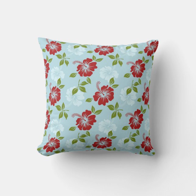 Retro Hibiscus Flower Mönster Exdoor Pillow Kudde (Framsida)