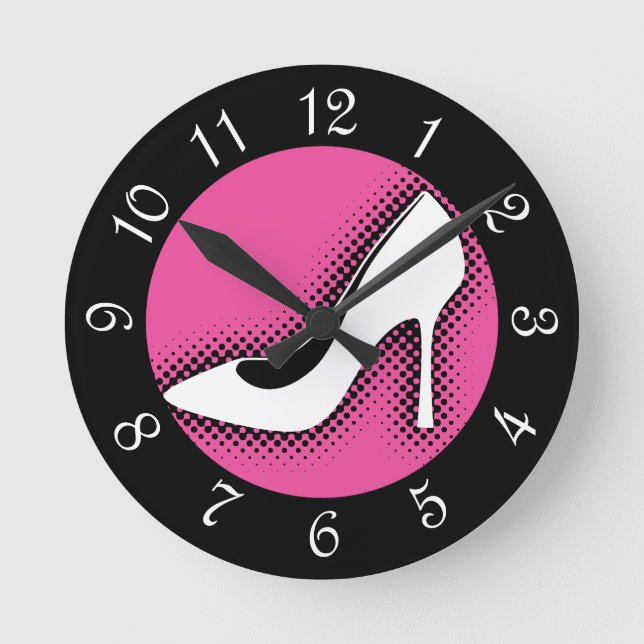 Retro High Heel Shoe Round Clock Rund Klocka (Framsida)