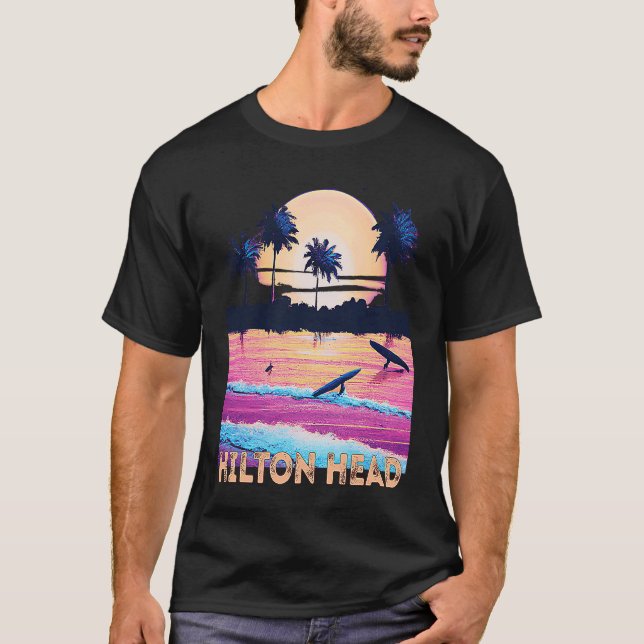 Retro Hilton Head North Carolina Souvenir Surf T Shirt (Framsida)