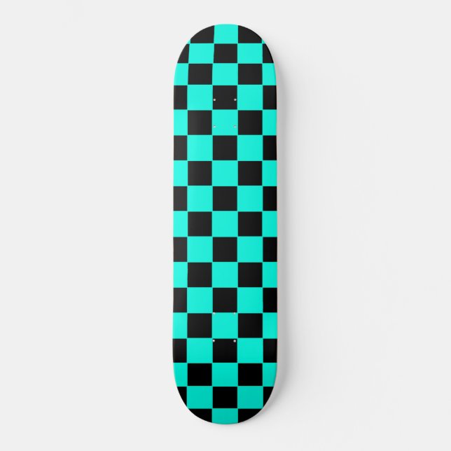 Retro himmelblå och svart rutig skateboard (Framsida)