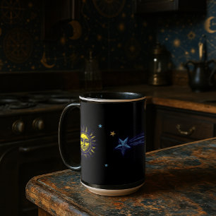 Retro himmelkonst Sol Måne Stjärnor Planet Komet Mugg