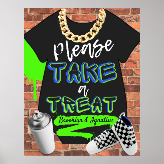 Retro Hip hop Baby Shower Urban Treat Sign Poster (Framsidan)