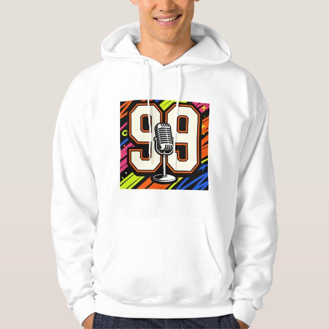 Retro Hip-Hop Graffiti 99 & Mikrofon Vit Hoodie (Framsida)