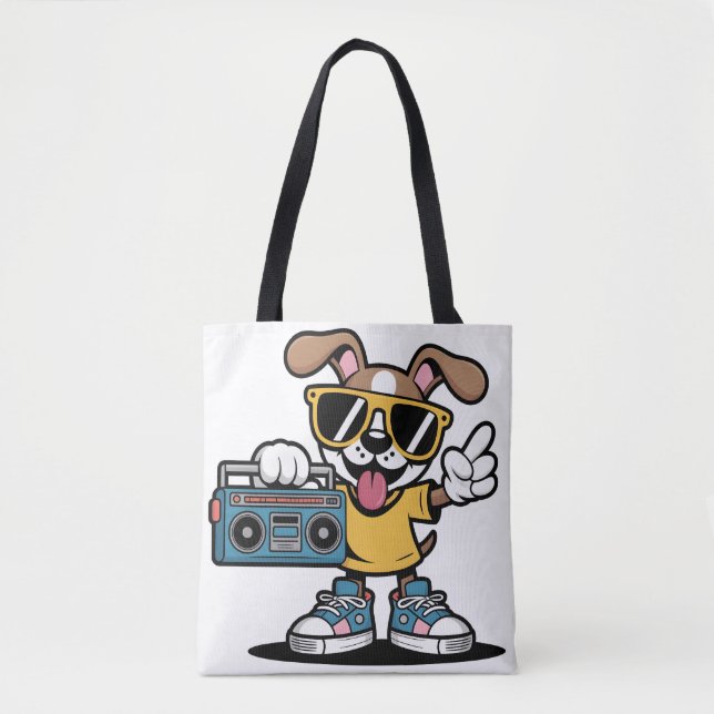Retro Hip Hop Hund: Cool Serieteckning Valp Tygkasse (Framsida)