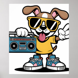 Retro Hip Hop Hund: Cool Tecknad Valp Poster