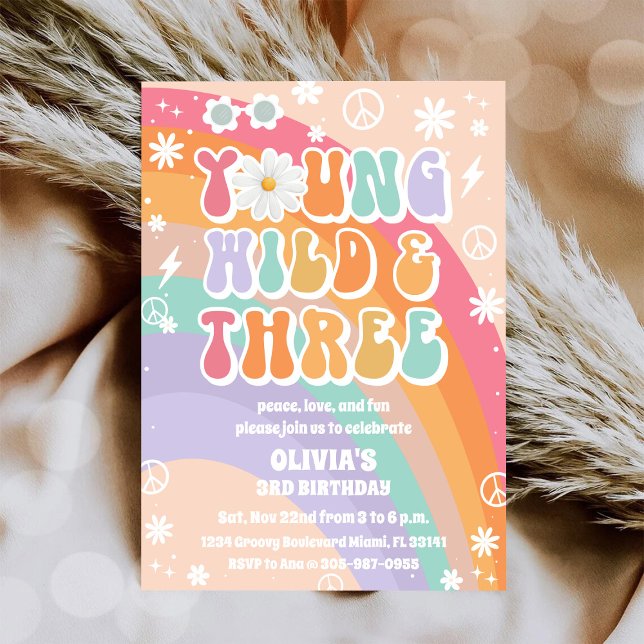 Retro Hippie 3-års Födelsedagsinbjudan Inbjudningar (Skapare uppladdad)