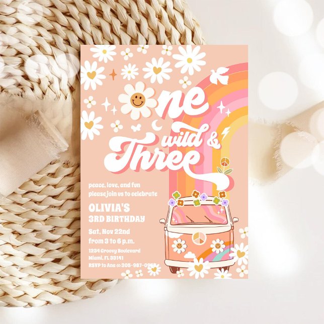 Retro Hippie 3rd Birthday Invitation Inbjudningar (Skapare uppladdad)