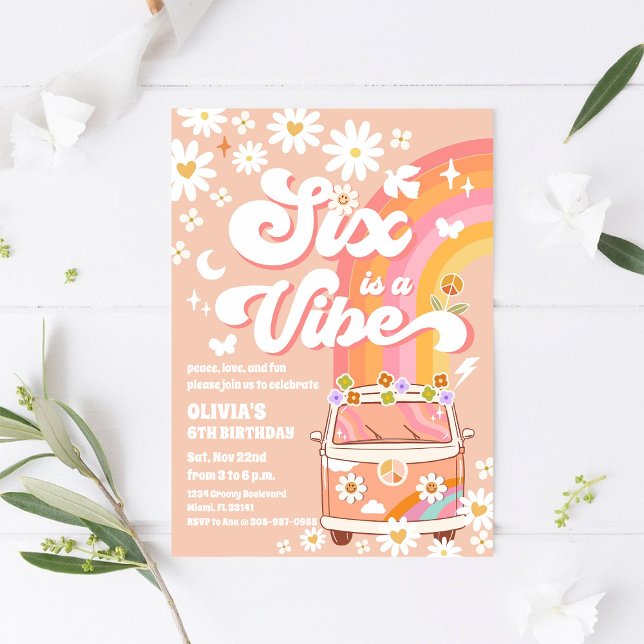 Retro Hippie 6-års inbjudan (Skapare uppladdad)