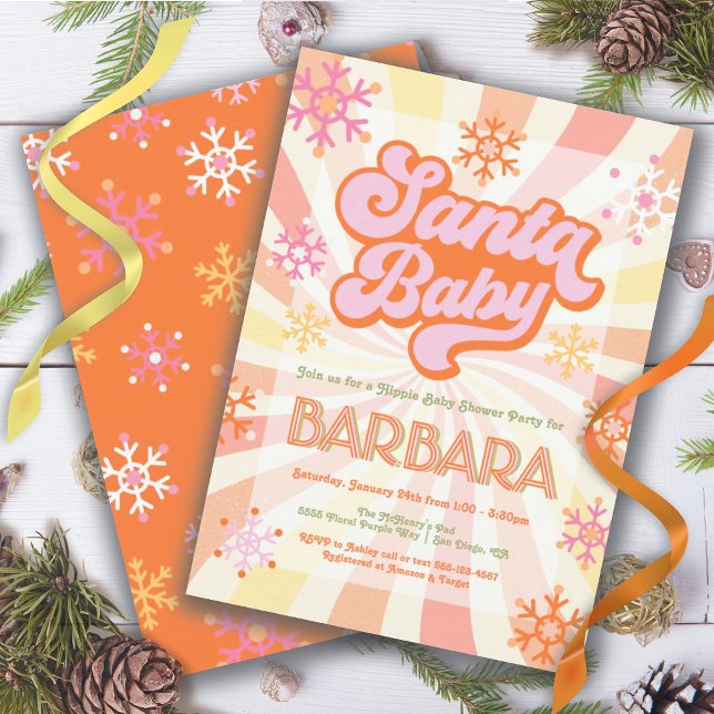 Retro Hippie 70:s 60:e Groovy Santa Baby Shower Inbjudningar (Skapare uppladdad)