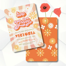 Retro Hippie 70:s dubbla Groovy-Födelsedagsfest Inbjudningar