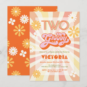 Retro Hippie 70:s dubbla Groovy-Födelsedagsfest Inbjudningar