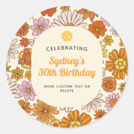 Retro Hippie 70-tals Blommönster Pickleball-fest Runt Klistermärke