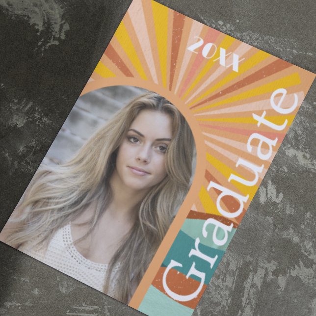 Retro Hippie Arch Photo 70s Peach Studenten Inbjudningar (Skapare uppladdad)