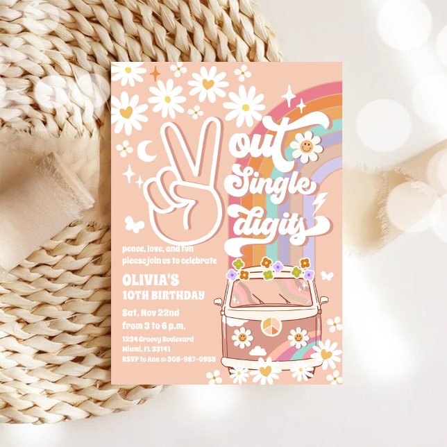 Retro Hippie Birthday Invitation Inbjudningar (Skapare uppladdad)