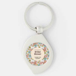 Retro Hippie Blom Bröllopsdusch Tack Swirl Silverfärgad Nyckelring