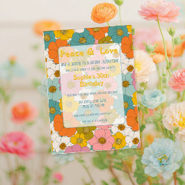 Retro Hippie Blommigt Birthday Inbjudningar