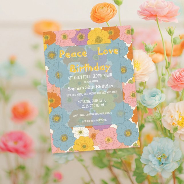 Retro Hippie Blommigt Birthday Inbjudningar (Skapare uppladdad)