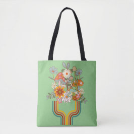 Retro-hippie blommigt design, Tote bag Tygkasse