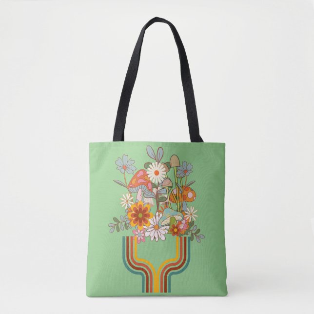 Retro-hippie blommigt design, Tote bag Tygkasse (Framsida)