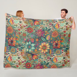 Retro Hippie: Blommigt Tapestry Blanket Fleecefilt