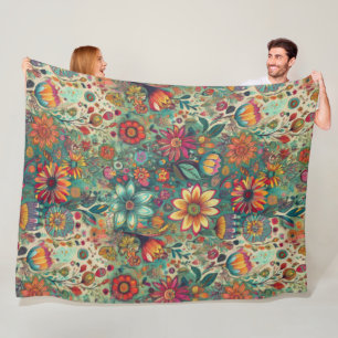 Retro Hippie: Blommigt Tapestry Blanket Fleecefilt