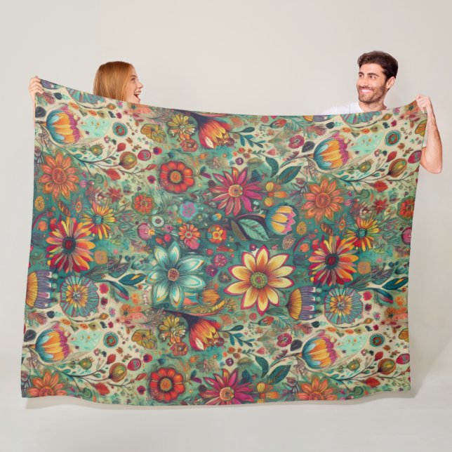 Retro Hippie: Blommigt Tapestry Blanket Fleecefilt (På plats)