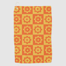 Retro Hippie Blommor på Rutig Gul Orange