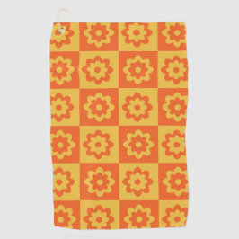 Retro Hippie Blommor på Rutig Gul Orange