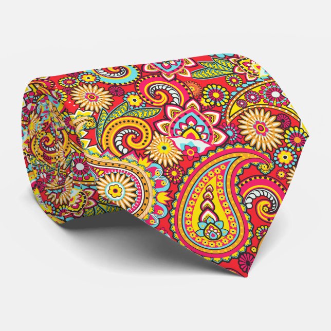 Retro Hippie Boho 60's 70's Mönster Necktie Slips (Rullad)