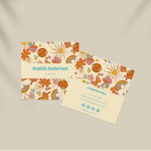 Retro Hippie Boho Blommigt Mushroom Fyrkantigt Visitkort