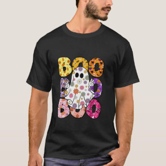 Retro Hippie Boo Ghost Blommigt Halloween Spooky S T Shirt