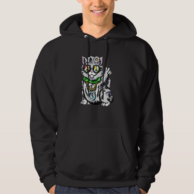 Retro Hippie Cat Hoodie (Framsida)