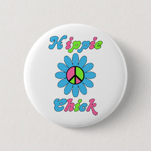 Retro Hippie Chick Peace Flower Knapp