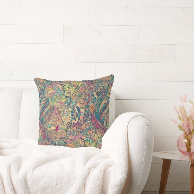 Retro Hippie: Colorful Mosiac Dekorativ kudde (Soffa)