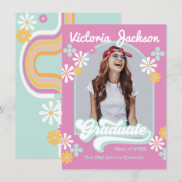 Retro Hippie Examen Foto Kungörelse Inbjudningar