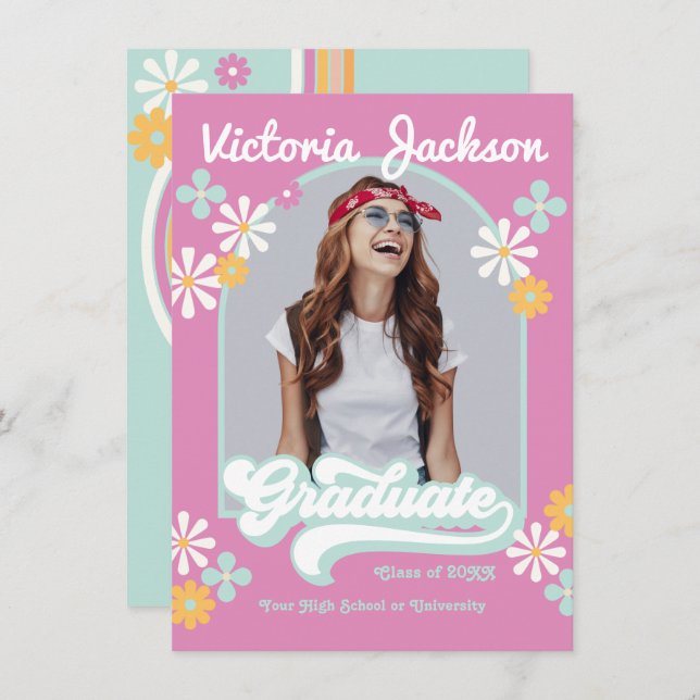 Retro Hippie Examenhavannavisning Inbjudningar (Fram/baksida)