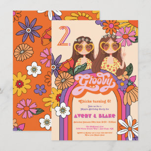 Retro Hippie Flicka 70-talet 60-talet Groovy Födel Inbjudningar