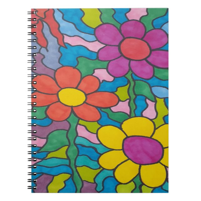Retro Hippie Flower Art  Anteckningsbok (Framsidan)