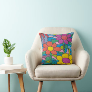 Retro Hippie Flower Art Kudde