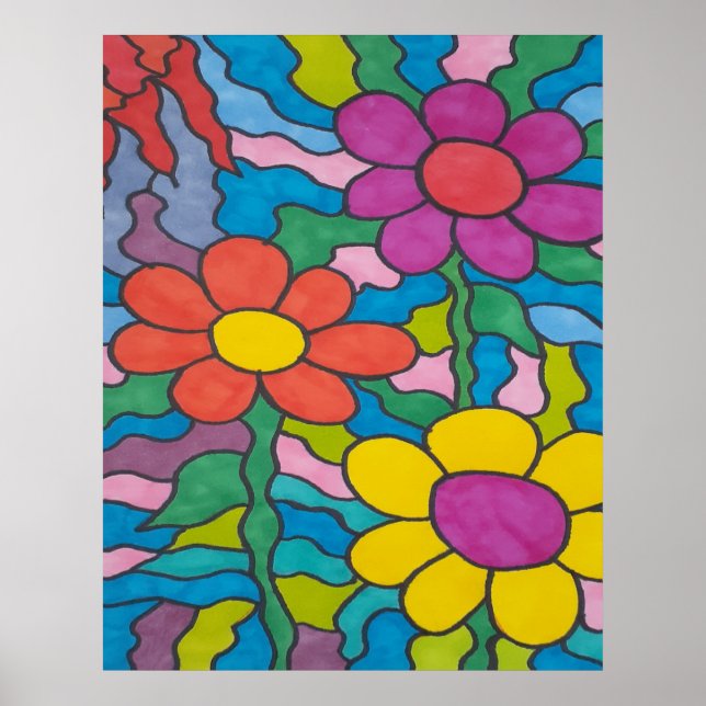 Retro Hippie Flower Art Poster (Framsidan)