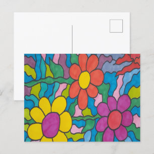 Retro Hippie Flower Art Vykort