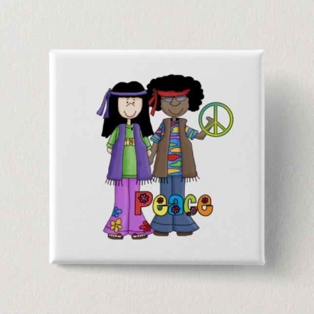 Retro Hippie Flower Children Pin Knapp (Framsida)