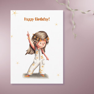 Retro Hippie Flower Girl Birthday Card Kort