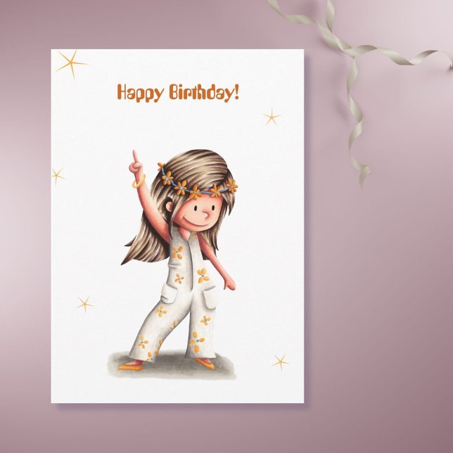 Retro Hippie Flower Girl Birthday Card Kort (Skapare uppladdad)