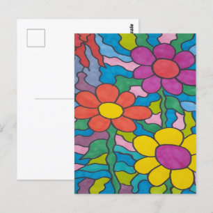 Retro Hippie Flower Vykort