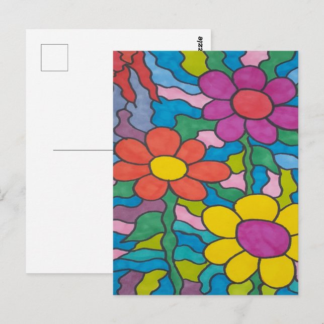 Retro Hippie Flower Vykort (Fram/baksida)