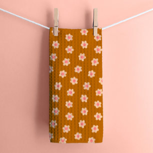 Retro Hippie Flowers på Camel Brown Kökshandduk